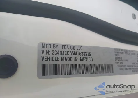 2021 Jeep Compass Limited Fwd из США, поврежденный, VIN 3C4NJCCB5MT538316